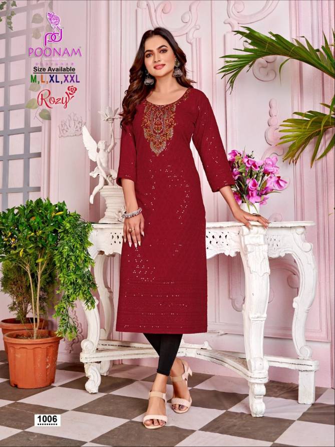 Poonam Rozy Rayon Embroidery Wholesale Kurti Collection